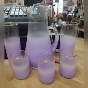 Elegant Blendo Purple and White Glass Pitcher Set